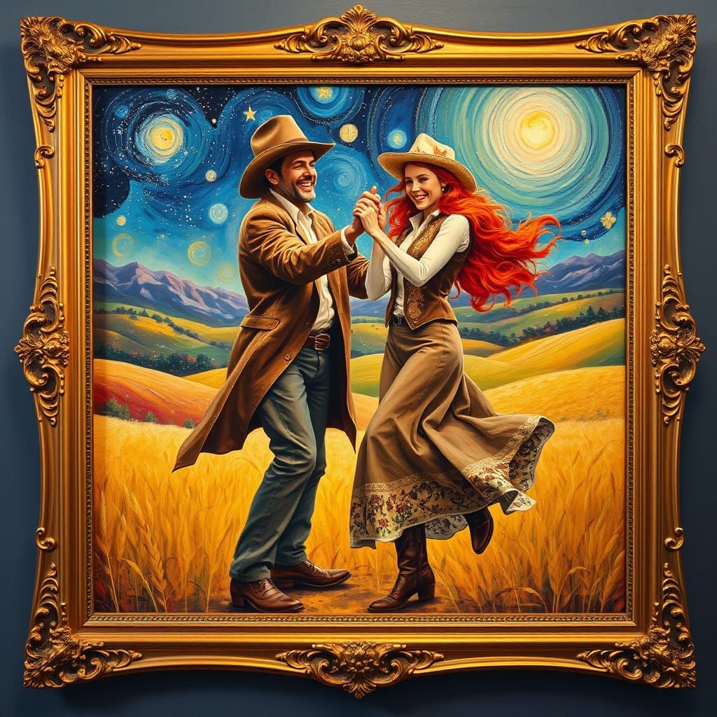 Ethereal Cowboy Dancers in Dreamlike Oil Painting