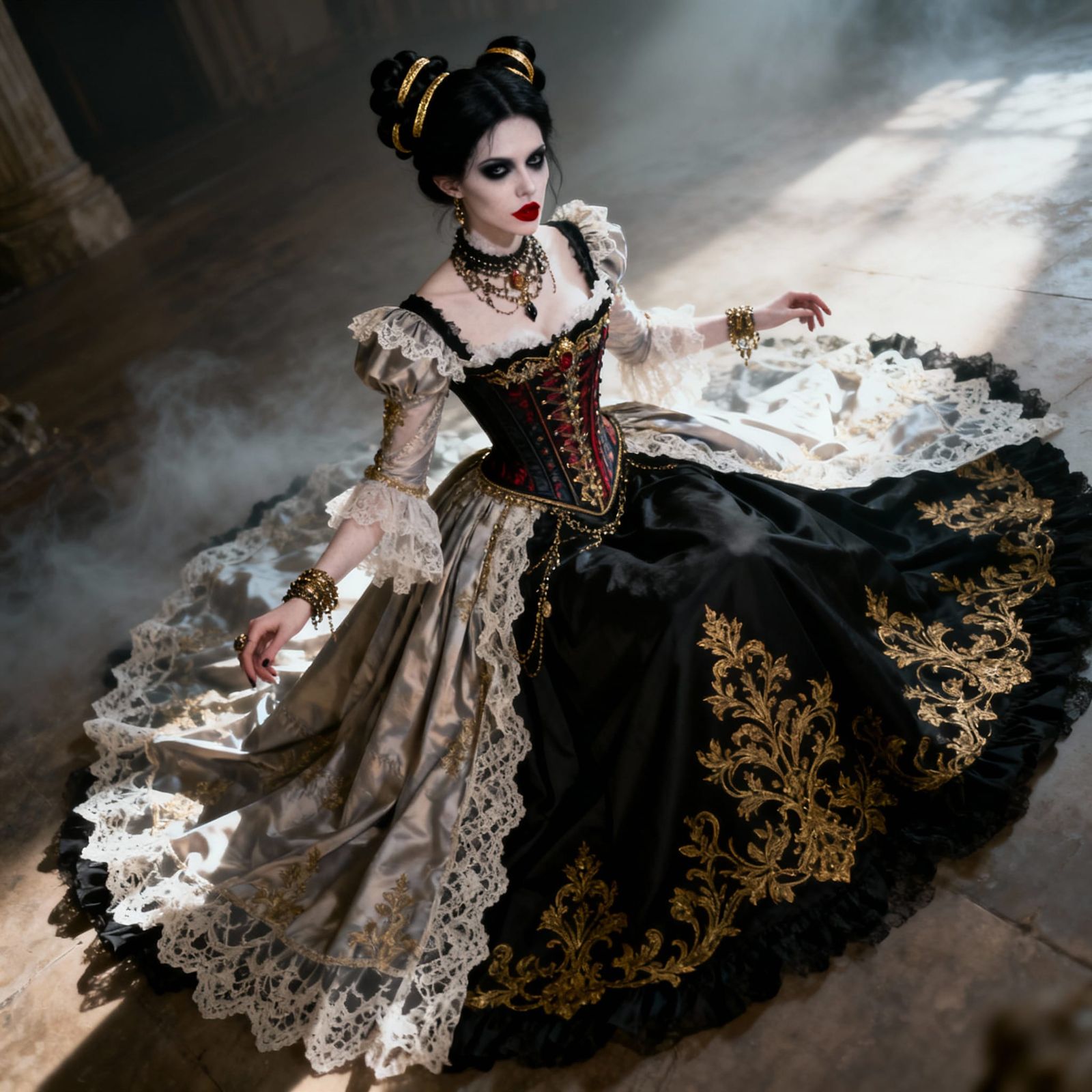 Victorian Vampire Woman in Black Gown