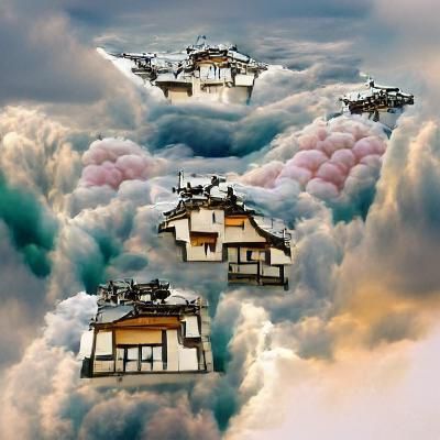 Cloud City with Japanese Houses and Angels