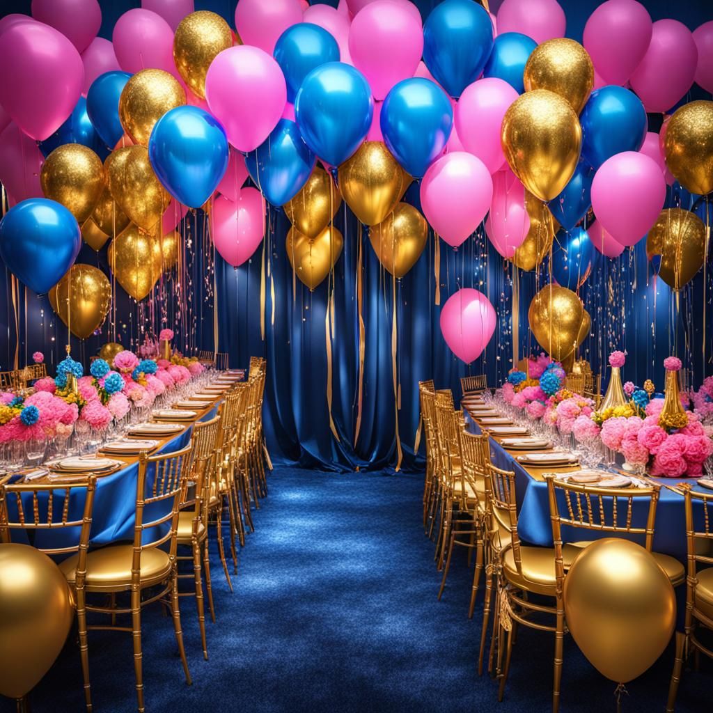 Blue and Gold Balloons for a Party in HDR