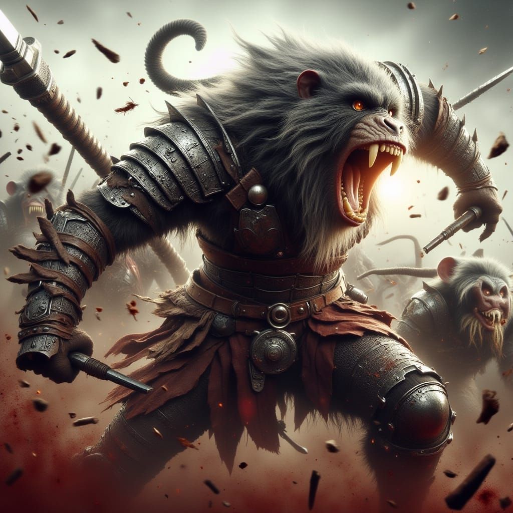 Armored Ape in Bloody Battle Landscape