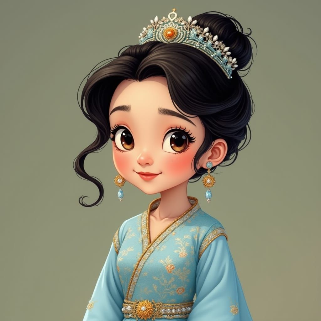 Classic Animation Queen in Traditional Malaysian Attire