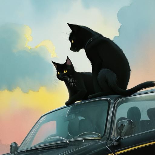 Condescending Black Cat in Romantic Watercolor Style