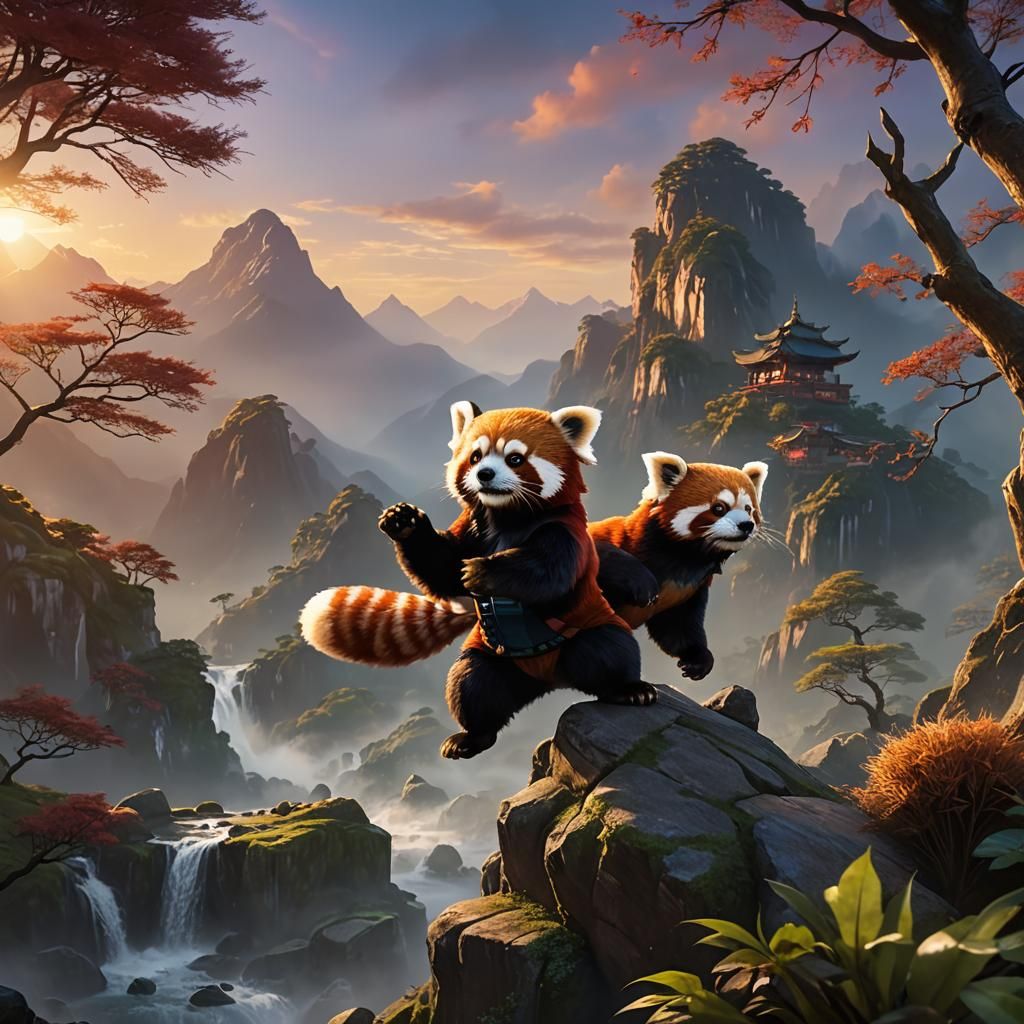 Red Panda Kung Fu Master in Misty Valley