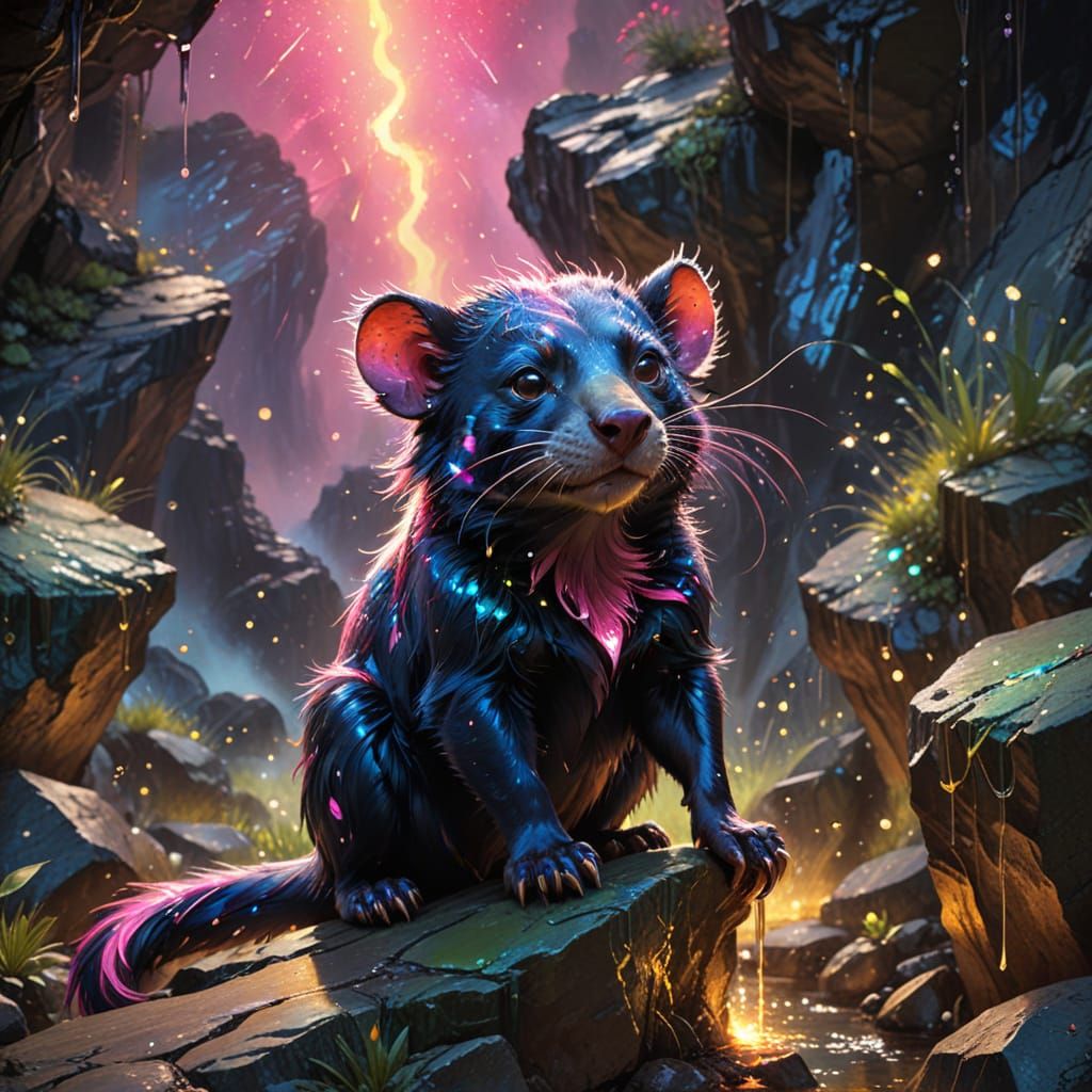 Surreal Tasmanian Devil in Dripping Neon Ink