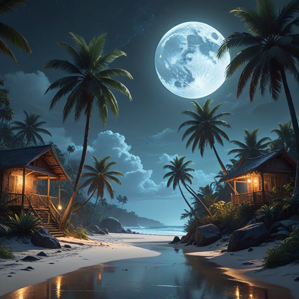 Surreal Tropical Oasis in Cyberpunk Realism