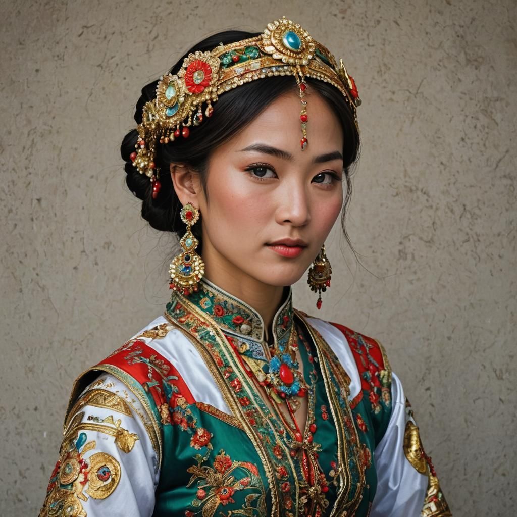 Eurasian Woman in Traditional Festival Dress