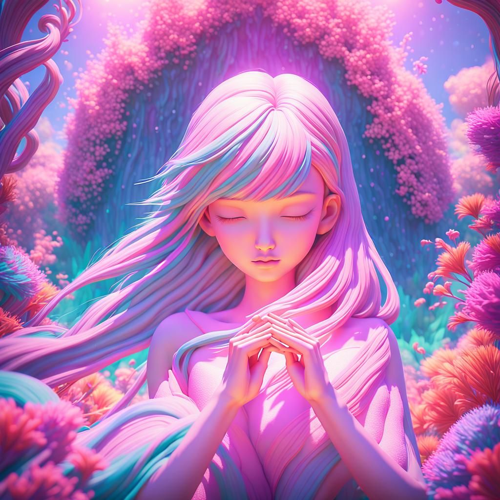 Anime Portrait of Woman Holding Hands in Garden
