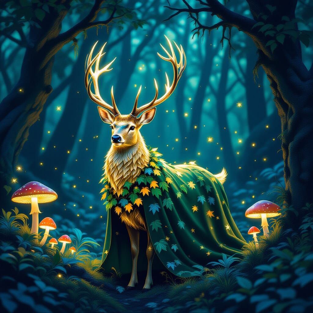 Golden Stag in Enchanted Forest