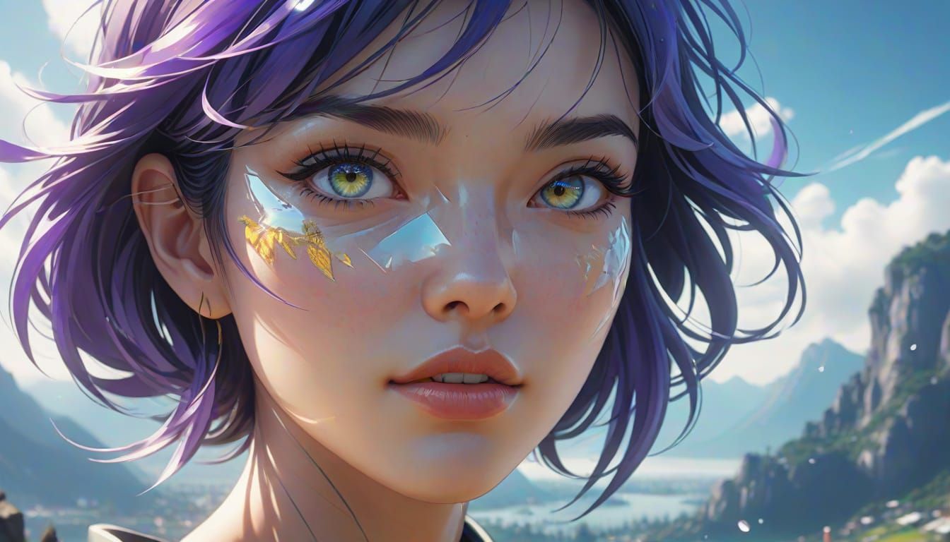 Double Exposure Girl with Landscape in Comic Book Style