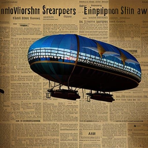 Steampunk Airship Over Paper Town Collage