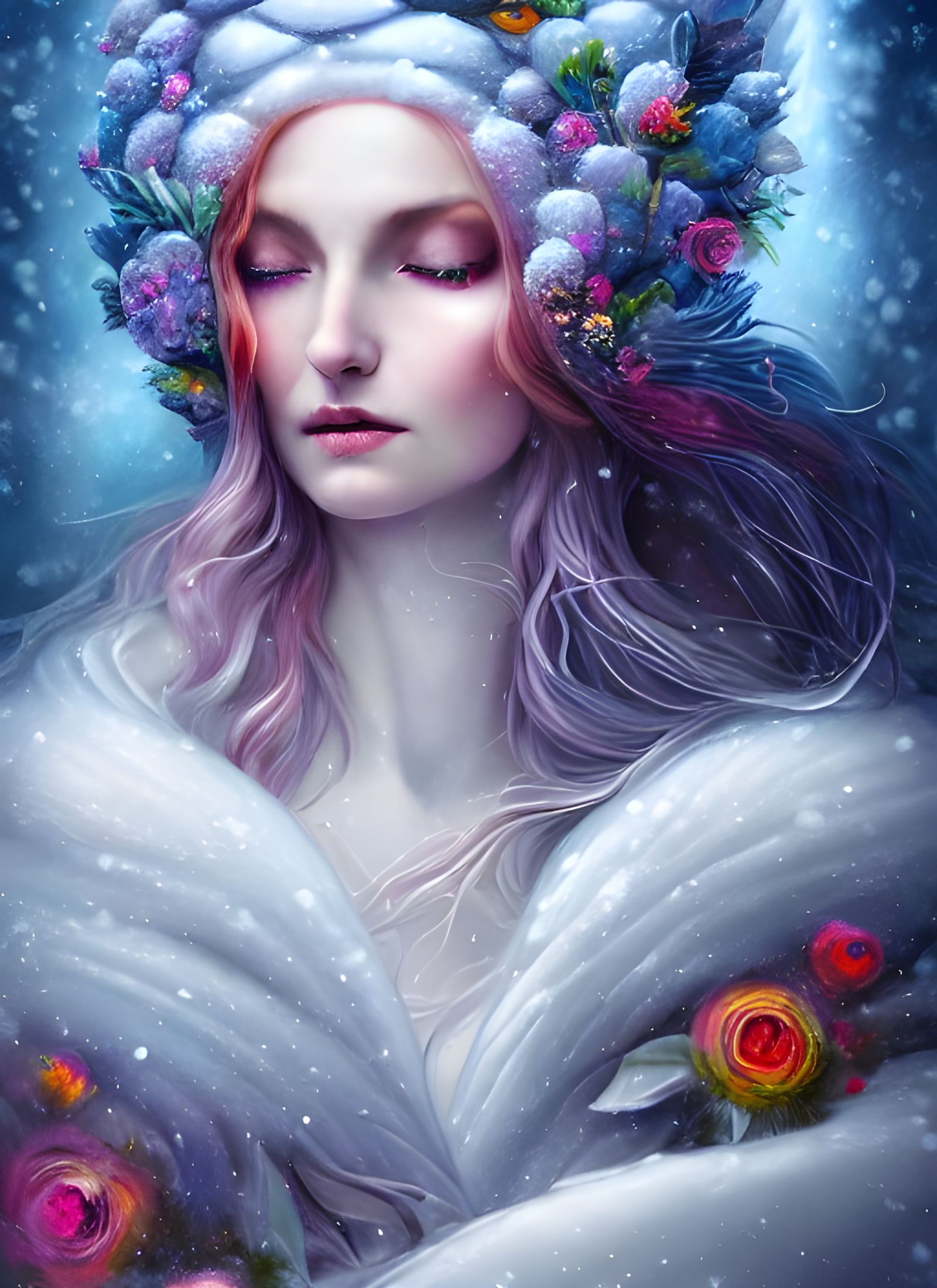 Goddess of Winter Portrait in Realistic Oil Painting