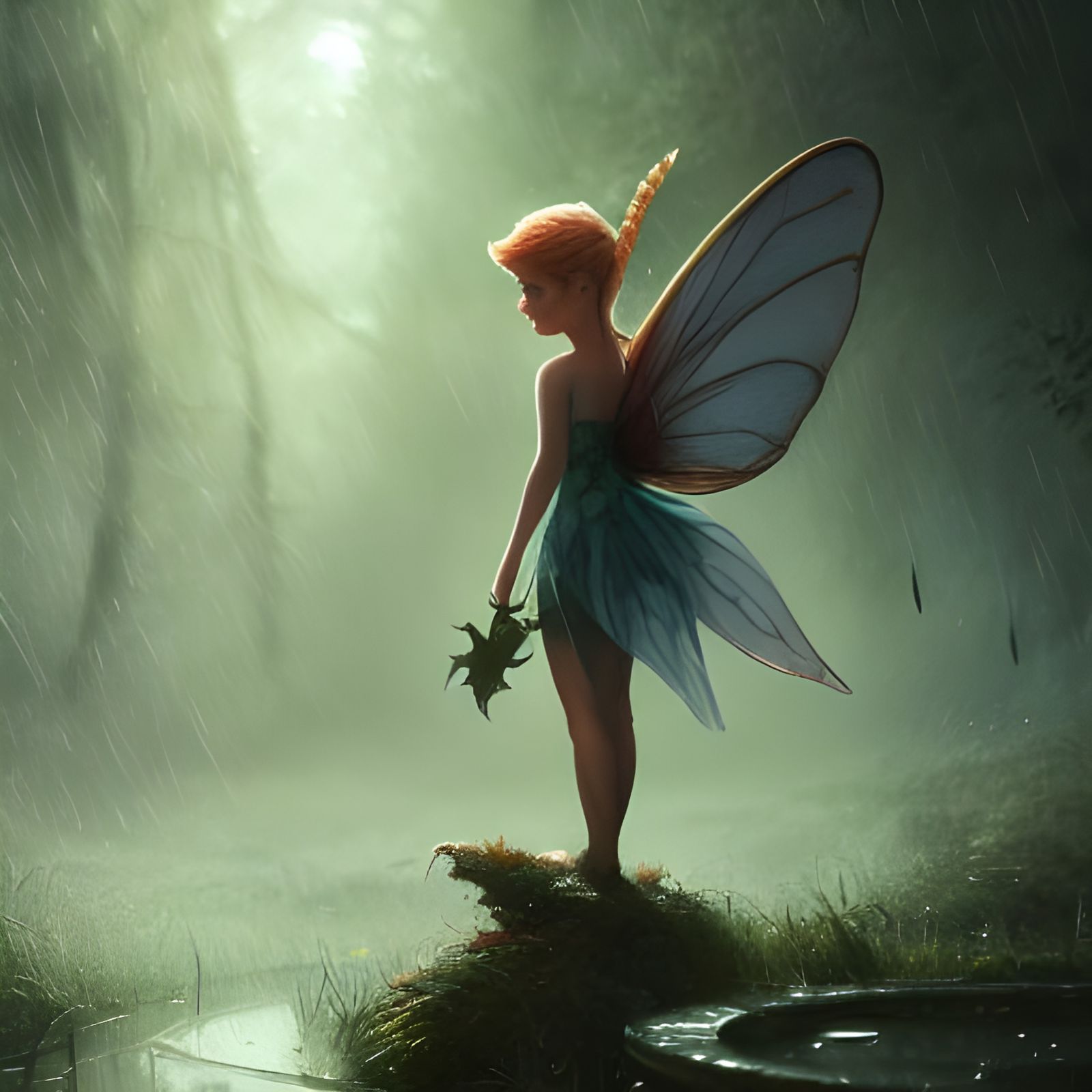 Tinkerbell on Leaf: Dark Fantasy Masterpiece