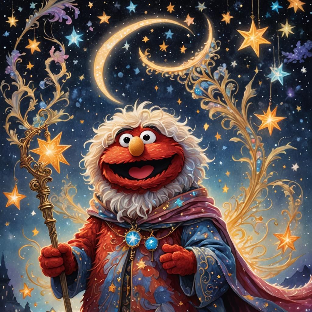Mystical Elmo Portrait in Dreamy Fantasy Art Style