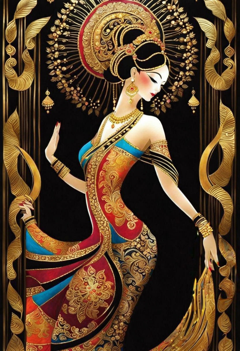 Dancer in Vibrant Batik with Luxe Gold Accents