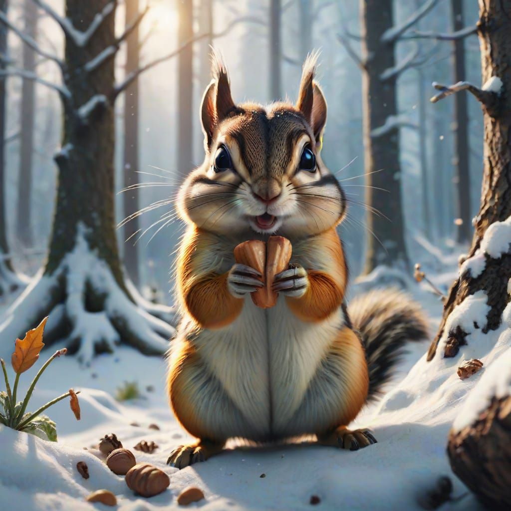 Winter Forest Epic with Chipmunk in a Majestic Digital Lands...