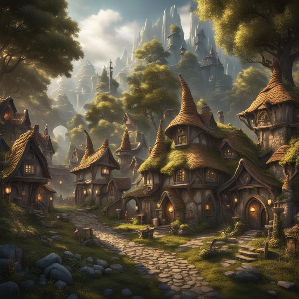 Middle Earth Gnome Village: Fantasy Concept Art