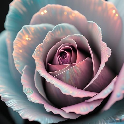 Crystallized Fiery Rose Ink Painting in Japanese Style