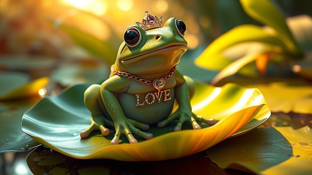 Regal Frog Prince on Emerald Lily Pad in Summer