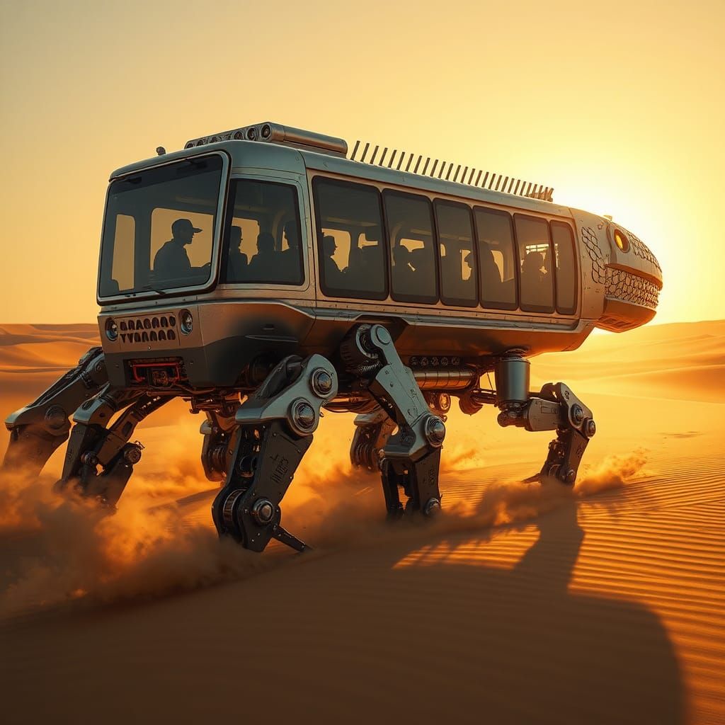 Robotic Lizard Vehicle in Sunlit Desert, Sci-Fi Matte Painti...