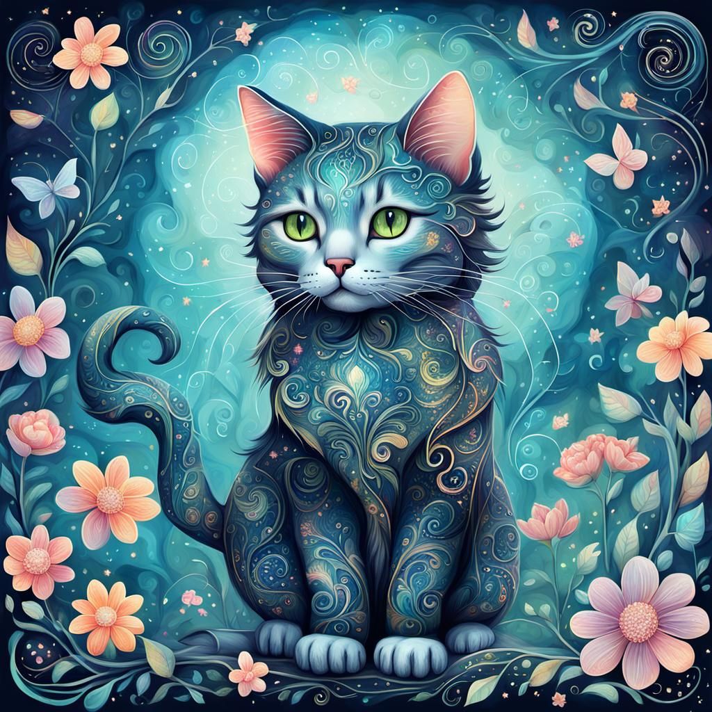 Enchanting Fairy Cat in a Whimsical Digital Painting