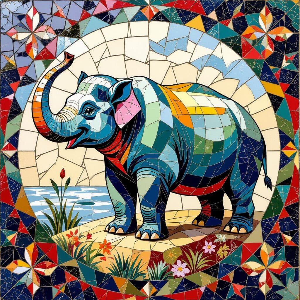 Hippo Mosaic Inspired by Escher and Gaudí