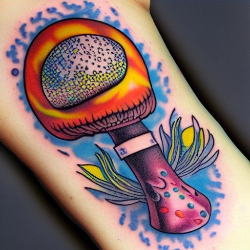 Magic Mushroom Tattoo Skull: Detailed Matte Painting