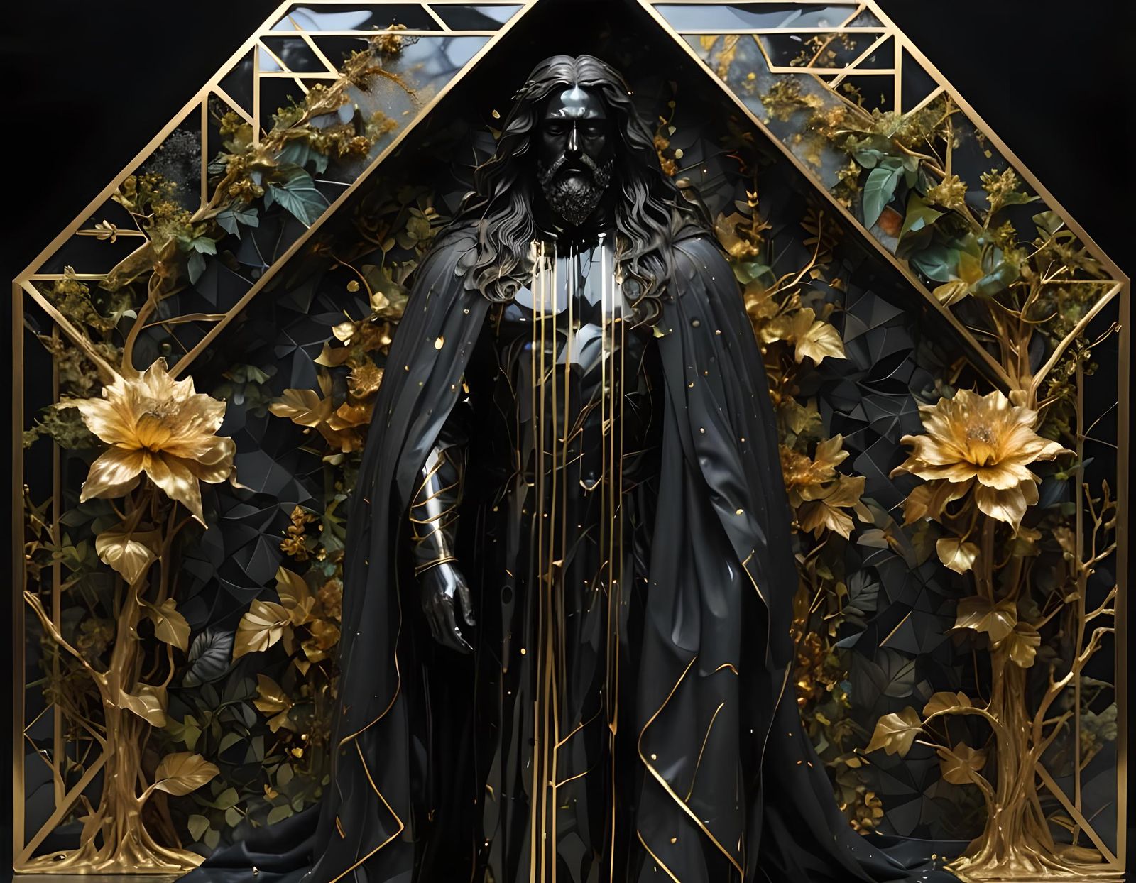 Geometric King in Iridescent Glass with Gold