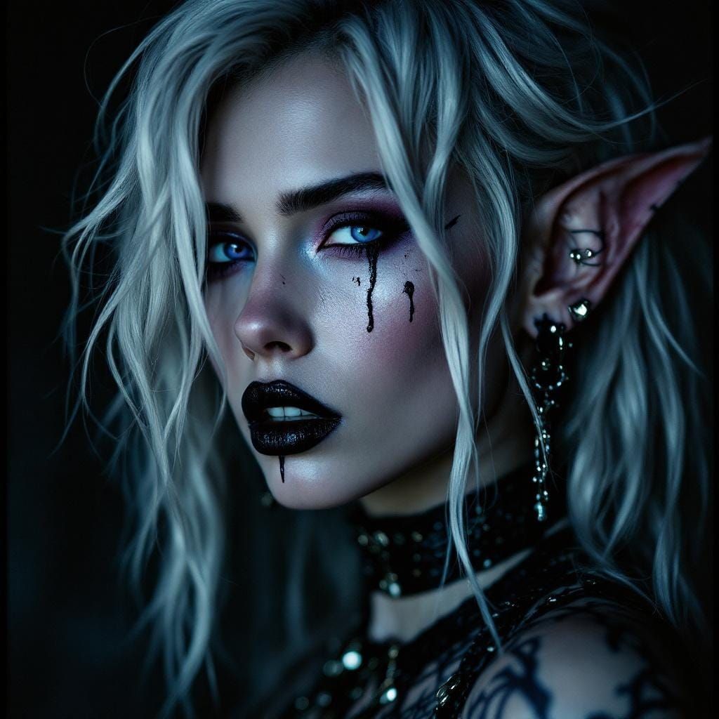 Punk Dark Elf Portrait in Film Noir Style