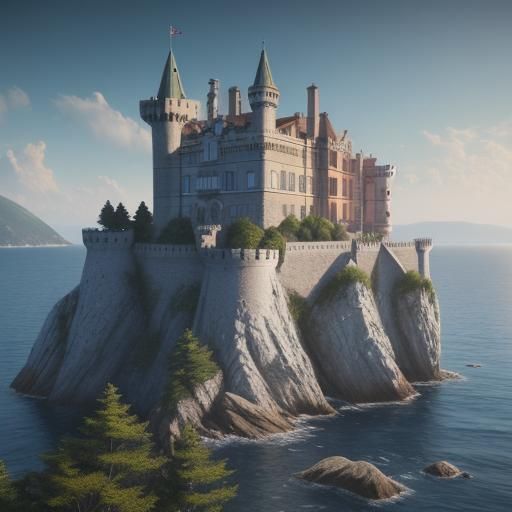 Majestic Miramare Castle on Adriatic Sea, Matte Painting