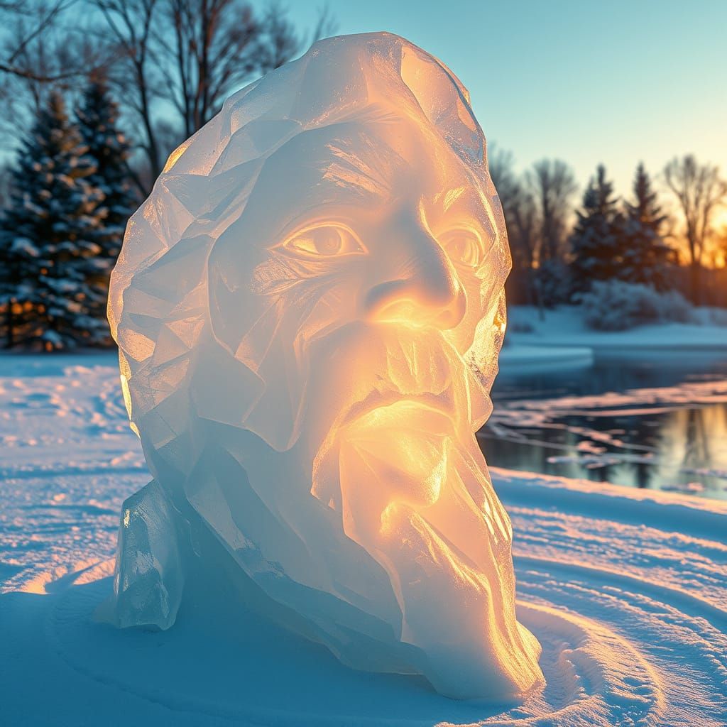 Serene Winter Sculpture in a Golden Hour Glow