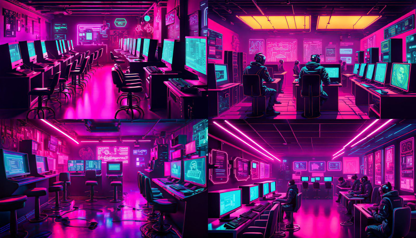 Cyberpunk Internet Cafe: Synthwave Neon Retro Scene