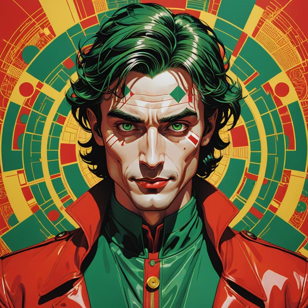 Regal Jester in Vibrant Red, Inspired by Pop Art and Futuris...