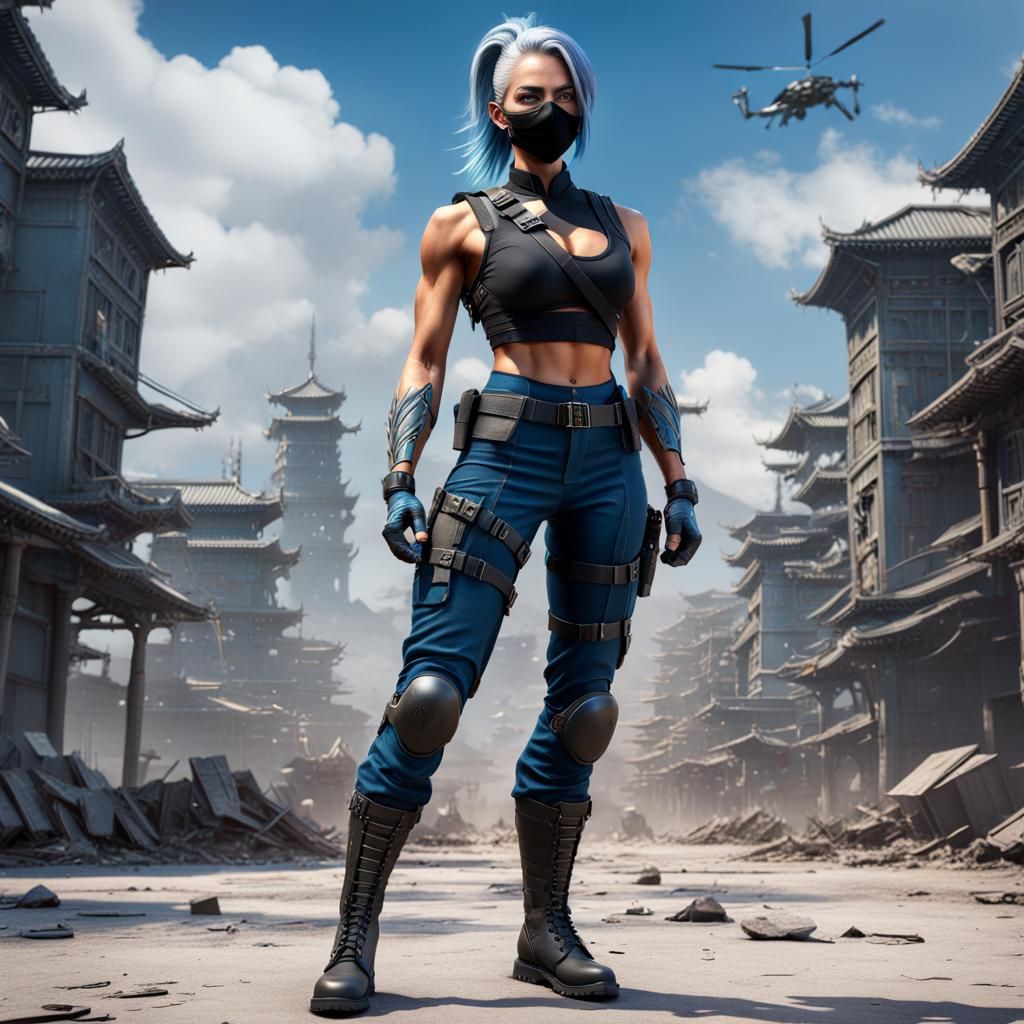 Strong Woman in Military Gear: Detailed Matte Painting