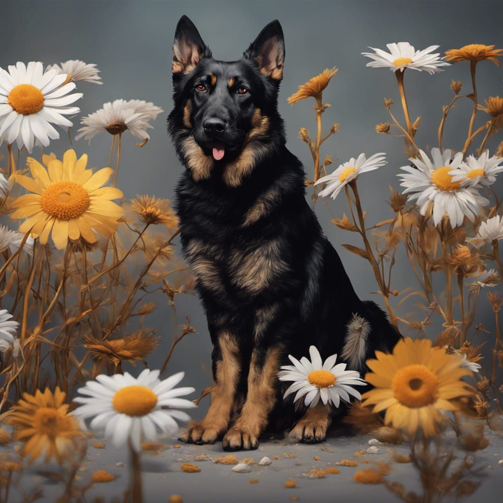Hyperrealistic German Shepherd Dog Portrait in Splash Art St...