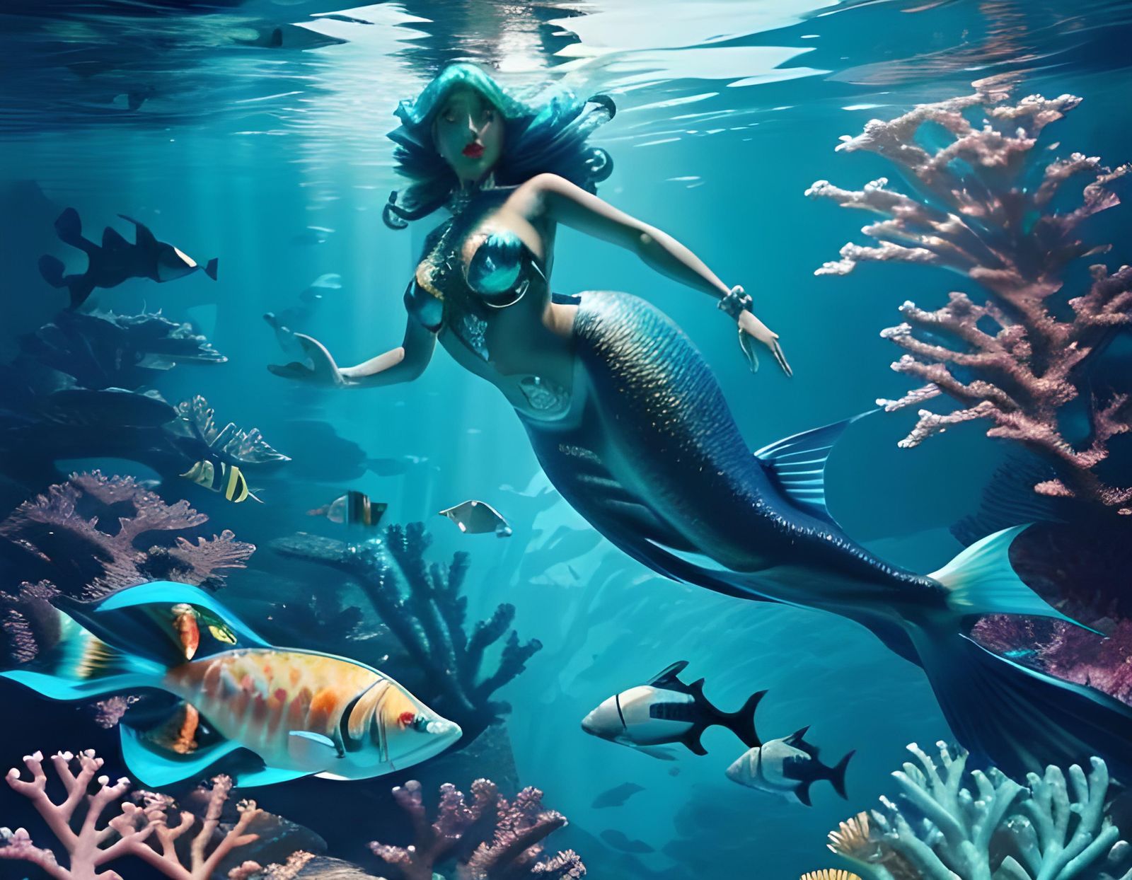 Cyborg Mermaids in a Neon Lagoon