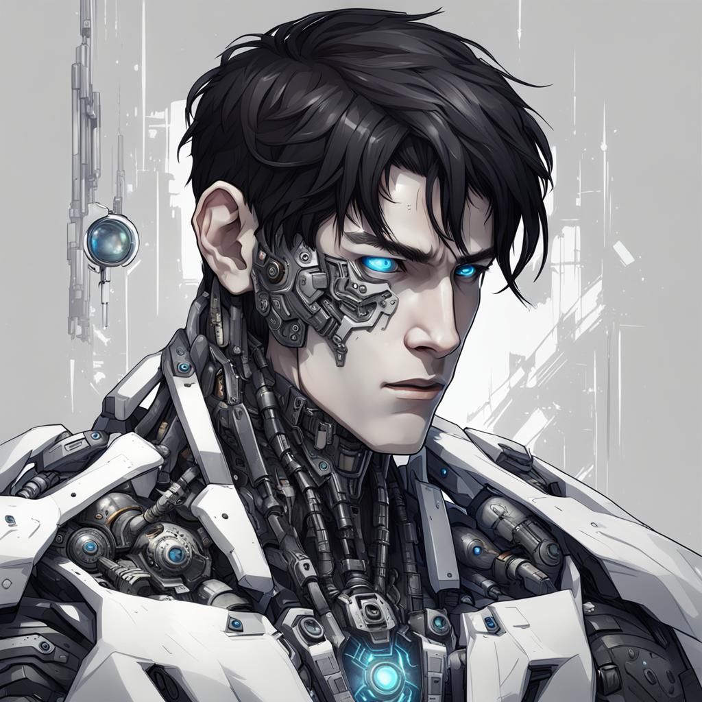 Cyborg Portrait: Human Male with Cybernetic Enhancements