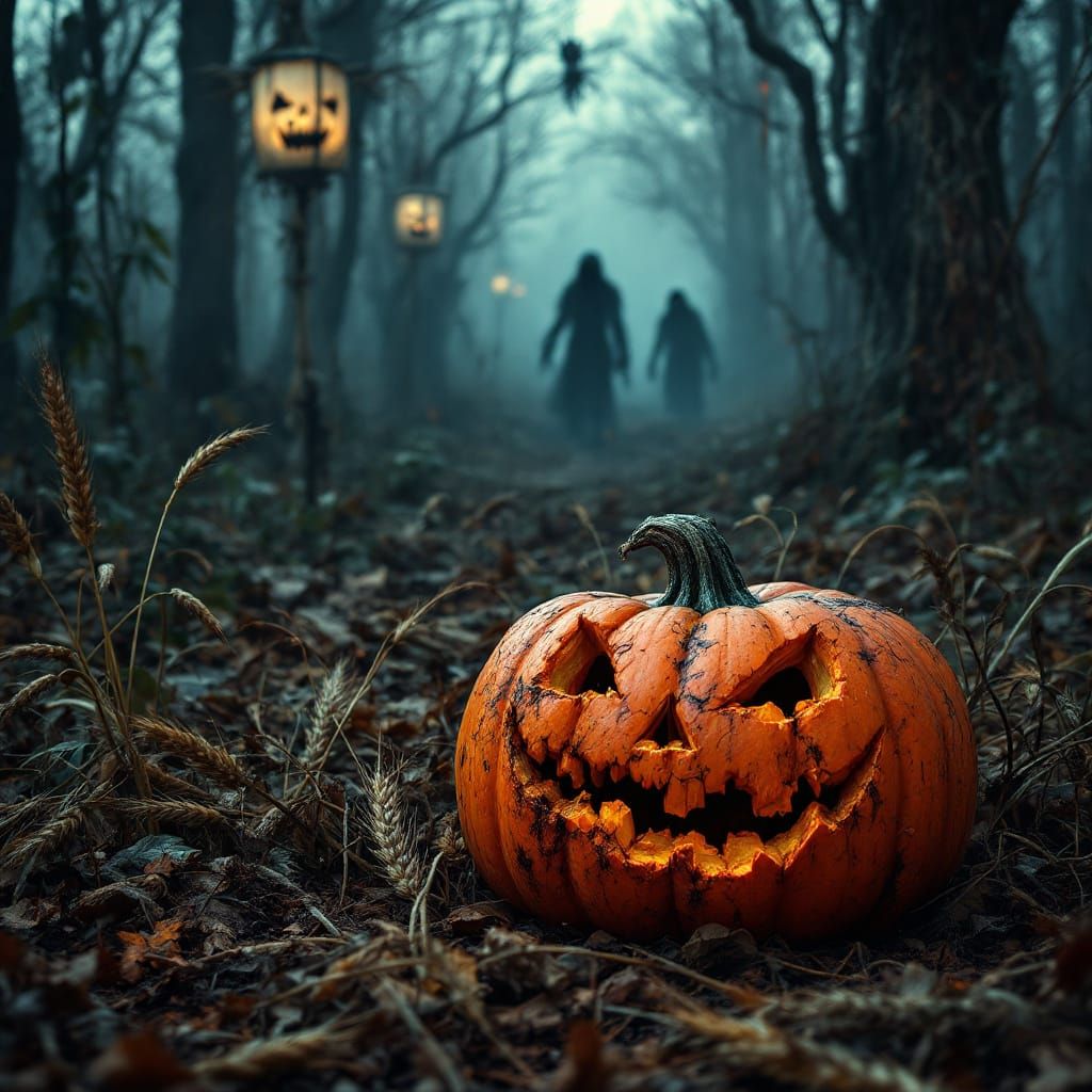 Haunted Harvest Festival with Creepy Woods and Shadows