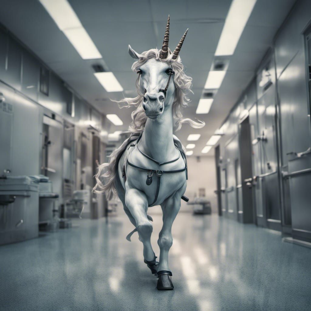 Unicorn Doctor in Hospital: Hyperrealistic 64MP Image