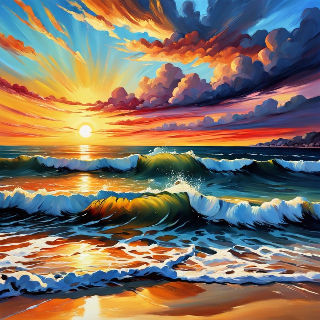 Vibrant Sunset in Warm Oil Painting Style