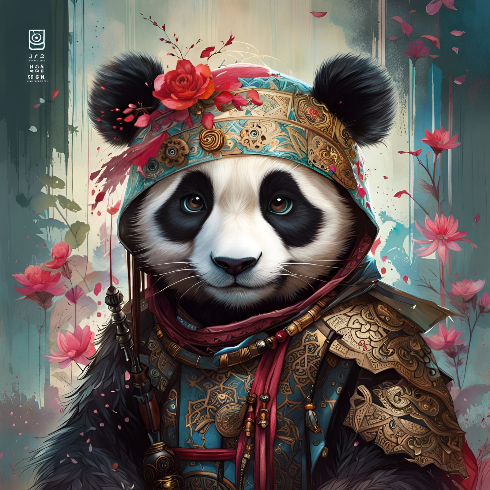 Adorable Panda Ninja Portrait in Illustrative Style