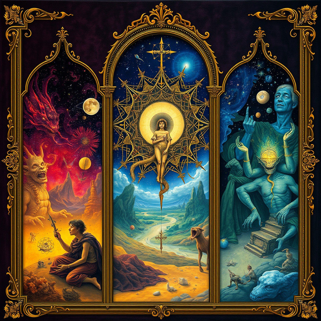 Mystical Triptych in Surreal Style