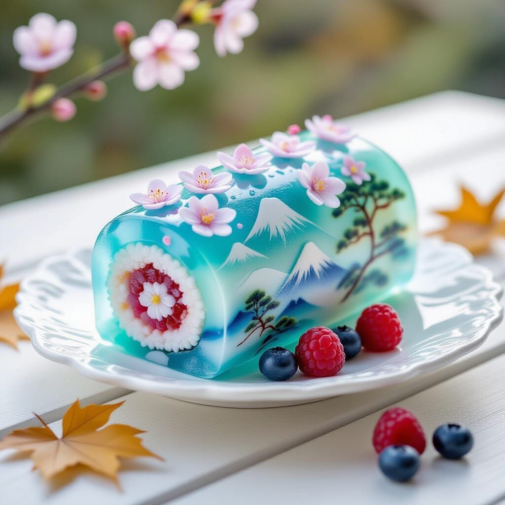 Japanese Dessert Roll with Cherry Blossom Jelly