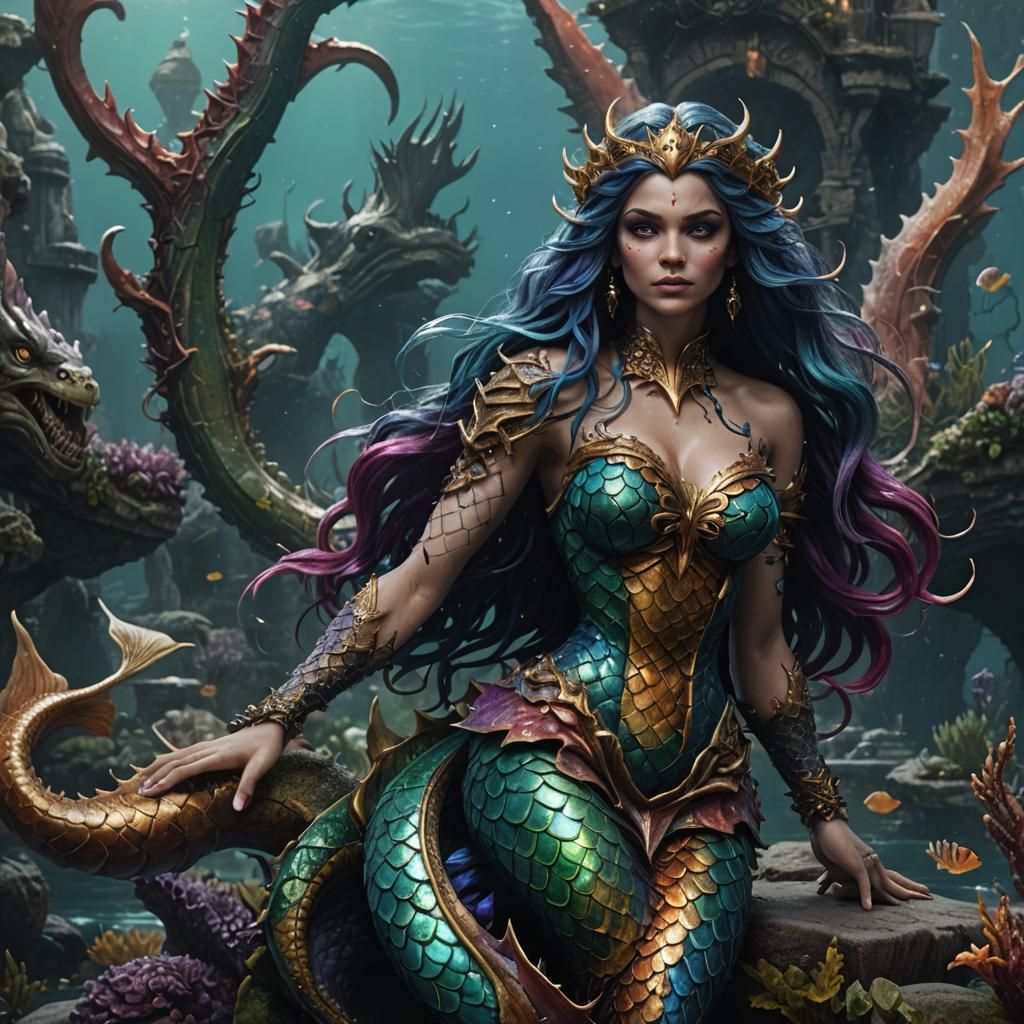 Scaly Evil Mermaid in Detailed Matte Painting