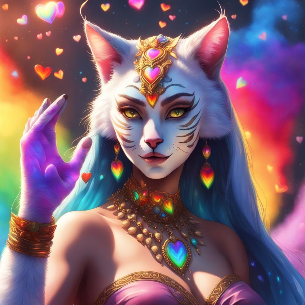 Celestial Khajiit Goddess of Love in Anime Style
