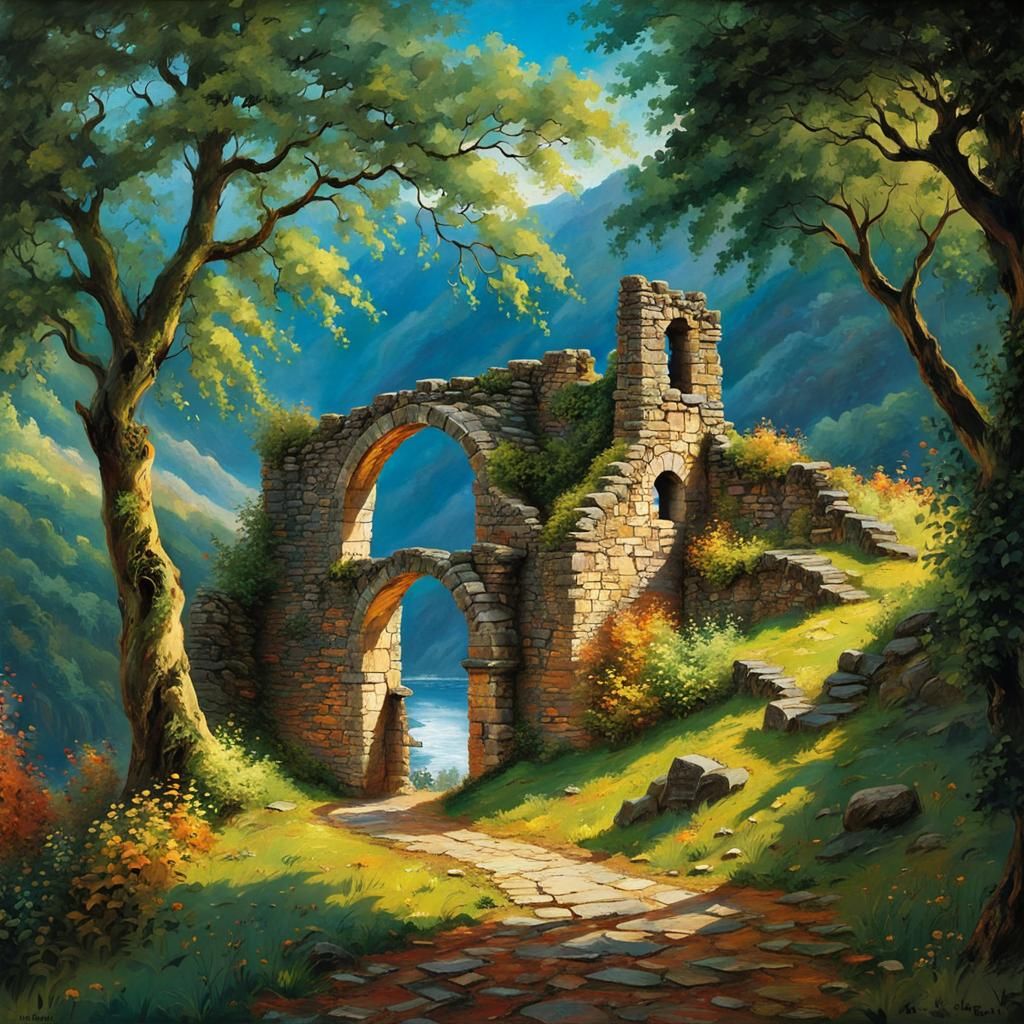 Weathered Stone Archway in Romanticism Style