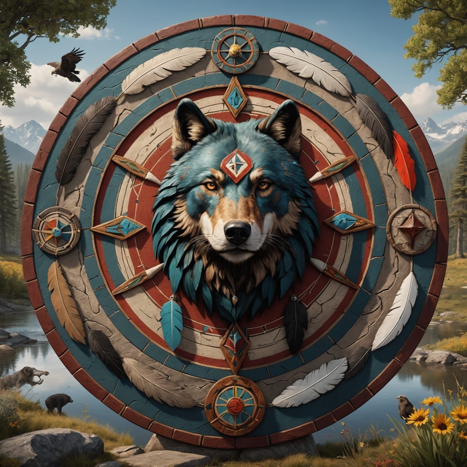 Native American Medicine Wheel with Symbolic Animals