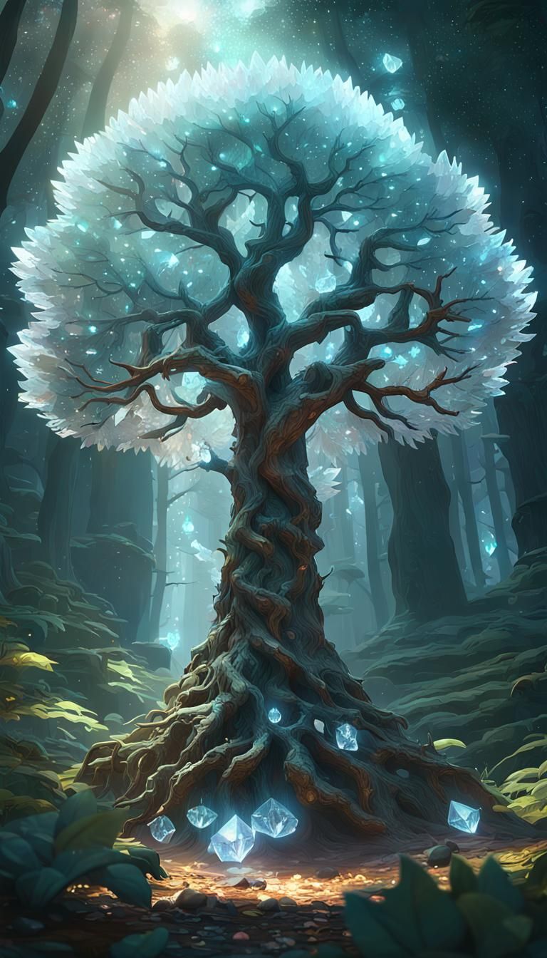 Crystal Quartz Tree in Fantasy Forest