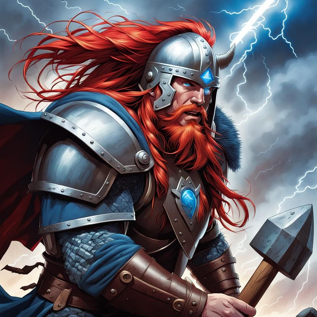 Viking Warrior Flies in Lightning Storm Comic Art