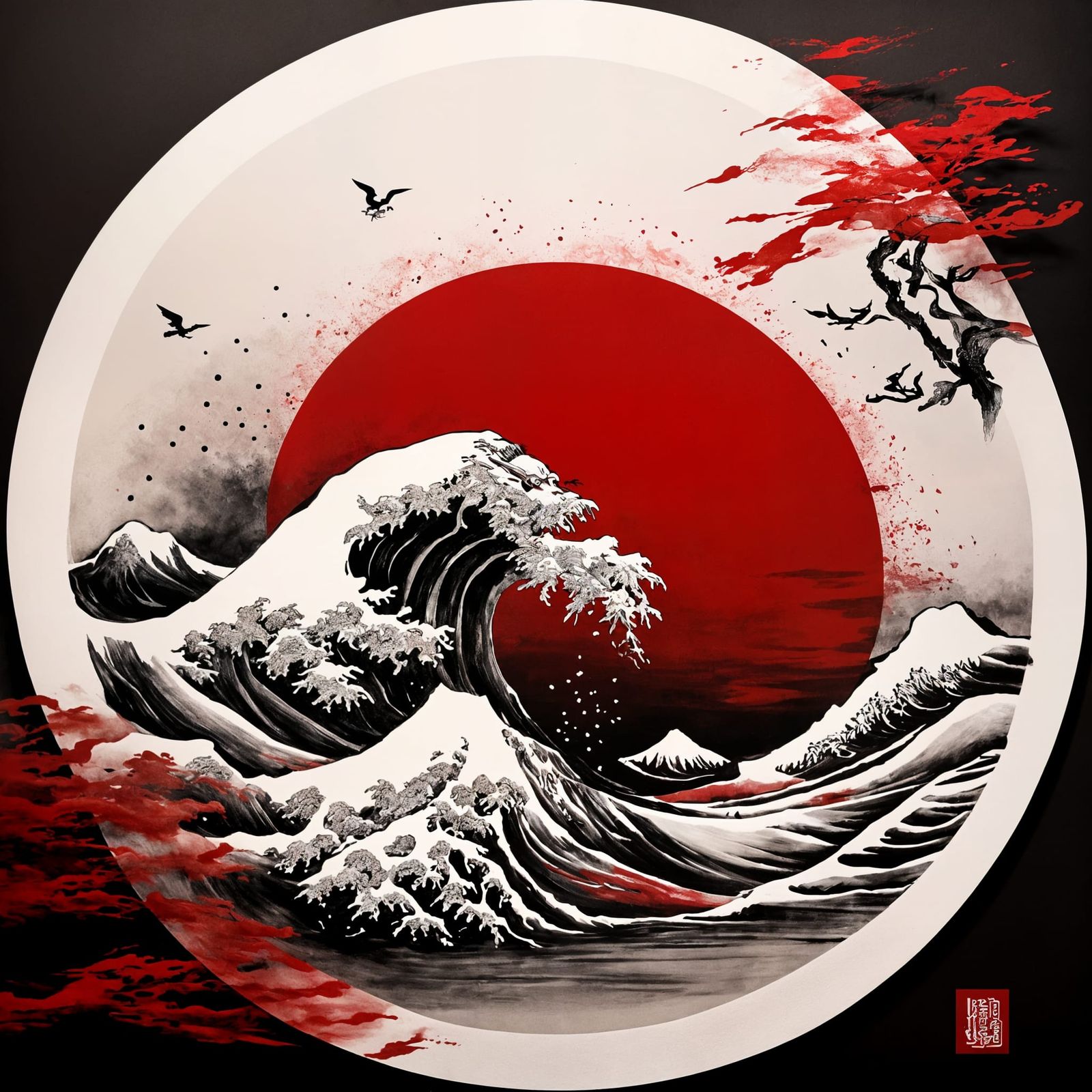 Aku in Gozan-ha Style: Minimalist Ink Painting